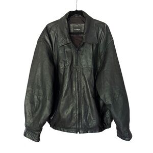 Outbrook Vintage Black Leather Bomber Zip Front Jacket 2X
